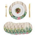 thumbnail image 1 of Summer Botanical Round 13 Inch Placemats Set of 6, Tropical Cactus Succulents Brown Wooden HeatResistant Non Slip Place Mats for Dining Table, Wipeable Braided Kitchen Table Mats for Housewarming, 1 of 9