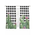 thumbnail image 1 of Summer Botanical Sheer Curtains 2 Panels Set Tropical Saguaro Opuntia Cactus Black Plaid Sheer Window Curtains Light Filtering Rod Pocket Voile Drapes for Bedroom Living Room 52"X72", 1 of 9