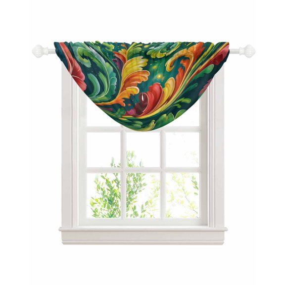 Summer Botanical Sheer Waterfall Valance Curtains for Window, Vintage Abstract Leaves Firefly Plants Green Rod Pocket Sheer Topper Swag Curtains for Living Room, Kitchen 38.5"W x 47.2"L, 1 Panel