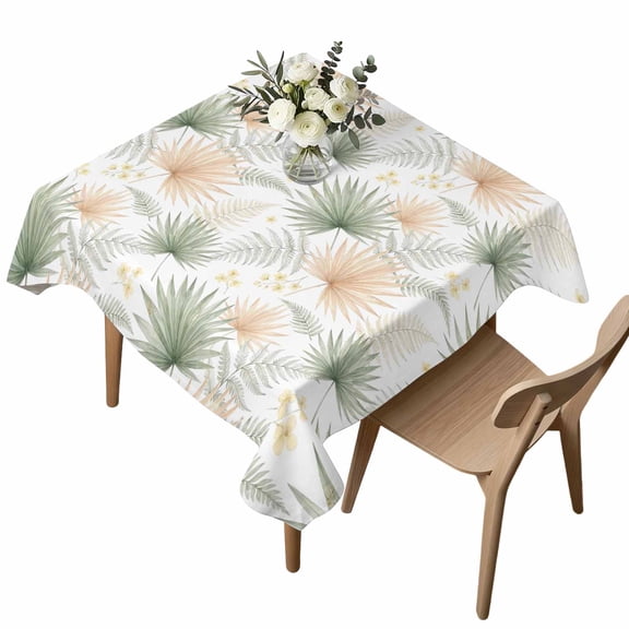 Summer Botanical Square Tablecloth Green Brown Fan Palm Leaf Fern Frond Waterproof Wrinkle Free Soft Table Cloth Spill-Proof Washable Table Cover for Dining Party Picnic 54 x 54 Inch
