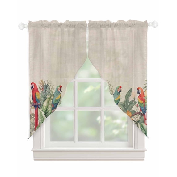 Summer Botanical Swag Valances for Windows, Rustic Tropical Plants Birds Rod Pocket Sheer Valances for Large Windows, Swag Toppers Light Filtering for Kitchen Living Room 2 Panels 36''x63''