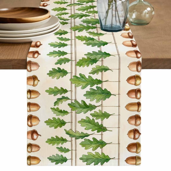 Summer Botanical Table Runner 72 Inches, Acorn Spring Plant Leaves Ombre Bed Runner Dresser Scarves Tabletop for Indoor Outdoor Parties/Ceremony/Banquet, 18" x 72"