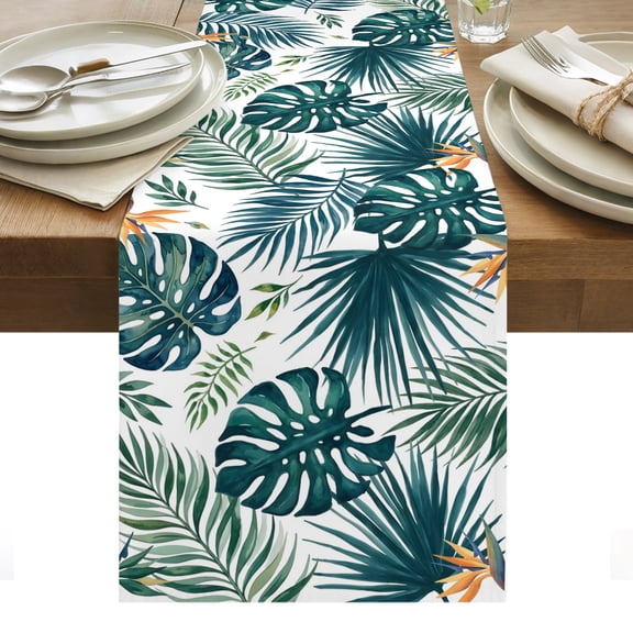 Summer Botanical Table Runner Palm Leaf Tropical Monstera Leaves Tablerunners 13 x 36 Inch, Table Decorations Tabletop Scarf for Summer Gathering Holiday Farmhouse Kitchen Dining Decor