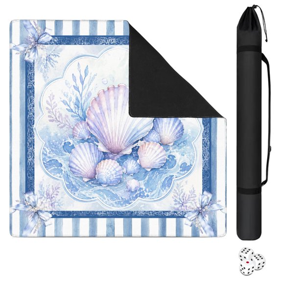 Summer Bow Stripe Blue Oyster Mahjong Mat 31.5 x 31.5 Noise Reduction Non Slip Game Table Cover with Carrying Bag for Card Board Tile Games