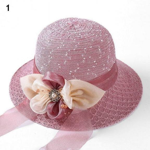 Summer Bowknot Ribbon Outdoor Sun Hats Girls Wide Brim Straw Hat Ladies Panama Caps Sun Protection Hats For Women Sun Caps New Womens Wide Brim Straw Sun Hat Fedora Floppy Flower UV Beach Hat UPF50+
