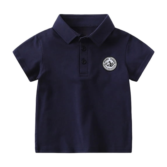 Summer Boys Casual Shirt Short Sleeve Top With Embroidered Logo And Classic Collar Solid Tee Kids