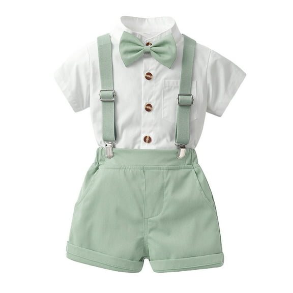Summer Boys Dress Suits 2 Pieces Baby Toddler Kids Wedding Outfit with Suspender Shorts Formal Clothes Set