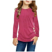 Summer Boys Girls Casual Wear Kids Girls Tunic Tops Crewneck Ultra Soft Solid Color Long Sleeve Comfortable Casual Pullover Sweatshirt With Side Buttons