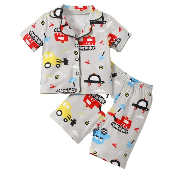 Summer Boys Girls Pajamas Set Short Sleeve Cartoon Prints Tops Shorts Sleepwear Outfits Pajamas Clothes 2 Pajamas