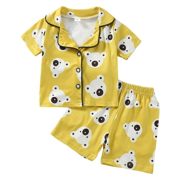 Summer Boys Girls Pajamas Set Short Sleeve Cartoon Prints Tops Shorts Sleepwear Outfits Pajamas Clothes Toddler Girl Stuff