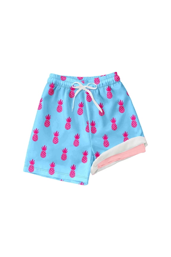 Summer Boys Hawaiian Pineapple Print Swim Trunks Beach Shorts for Kids Pool Ocean Play Sky Blue 5 Years-6 Years