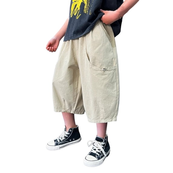 Summer Boys' Medium Sized Solid Color Casual Capri Pants With Functional Adjustable Large Pockets And A Slim Style Capri Pants Boys Shorts Boys' Pants