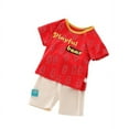 thumbnail image 1 of Summer Boys' New Letter All Over Bear Short Sleeve Set Summer Boys' Casual Fashion Shorts Two Piece Set, 1 of 5