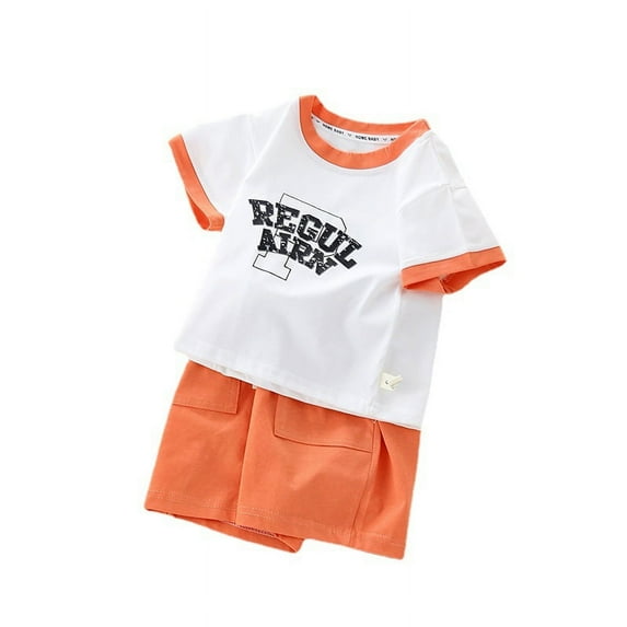 Summer Boys' New Letter Round Neck Short Sleeve Set Summer Men's Treasure Fashion Casual Shorts Two Piece Set