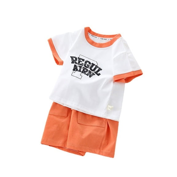 Summer Boys' New Letter Round Neck Short Sleeve Set Summer Men's Treasure Fashion Casual Shorts Two Piece Set