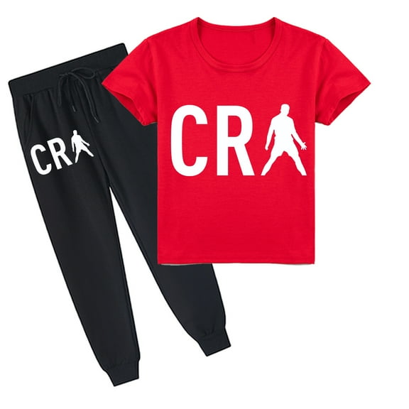 Summer Boys' Outfits Sets T-Shirt Pants Short Sleeve Cristiano Ronaldo Sporty Casual Children's Cool Print