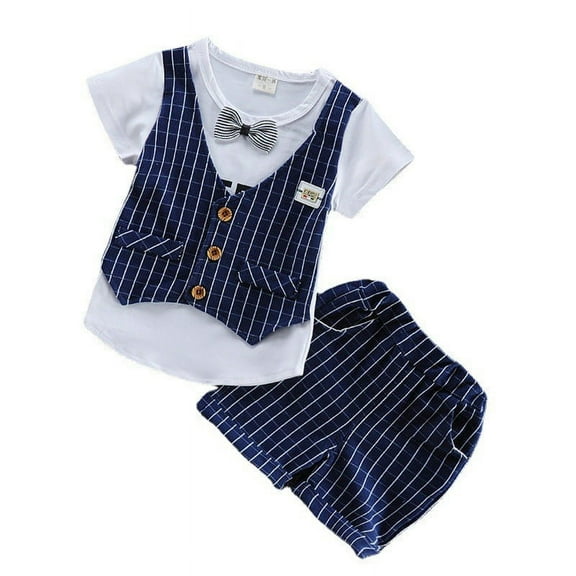 Summer Boys' Short Sleeve Set Plaid Vest Top+Pants 2-Piece Set Children's Fashion Set