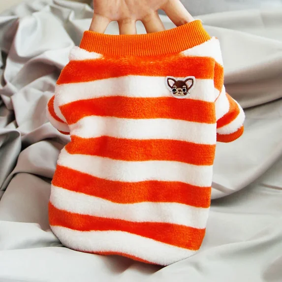 Pre-Owned Fleece Pet Clothes Winter Dog Coat Jacket Striped Puppy Pet Sweatshirt Dog Clothing For Small Medium Dogs Costume Pet Outfits