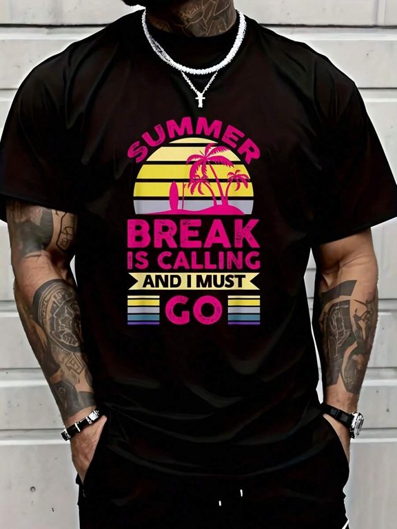 Summer Break Is Calling And I Must Go Graphic Tees| Men'S Soft T-Shirt For Daily Commutes, Home Lounge, And Casual Wear| Crew Neck