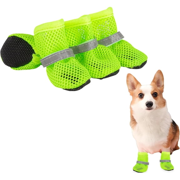 Summer Breathable Dog Shoes for Small Dogs, Breathable Mesh Dog Boots for Summer Hot Pavement, Reflective Adjustable Non Slip Paw Protectors for Small Dogs Cat Puppy(Green, M)