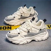 Summer Breathable Mens Shoes 2026 Mens Casual Ins Thick-Sole Shock-Absorbing Sneakers New Mesh Height-Increasing Vintage Dad Shoes Trendy for Teens Versatile Anti-Slip Anti-Odor Outdoor Travel