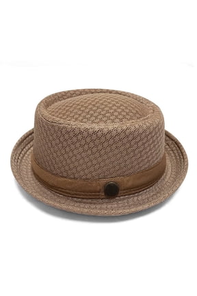 Summer Breathable Mesh Pork Pie Hat, Lightweight Straw Fedora Bowler Sun Hat for Men, Packable Crushable Beach Travel Hat