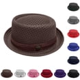thumbnail image 1 of Summer Breathable Mesh Pork Pie Hat, Lightweight Straw Fedora Bowler Sun Hat for Men Women, Packable Crushable Beach Travel Hat,Coffee, 1 of 4