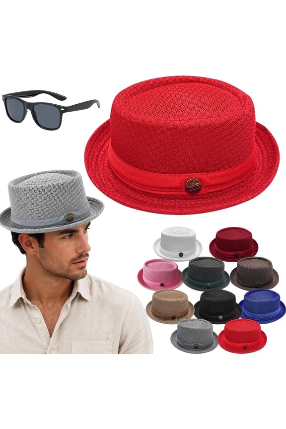 Summer Breathable Mesh Pork Pie Hat, Porkpie Hat Men, Breathable Mesh Fedora Hat for Men Women