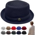 thumbnail image 1 of Summer Breathable Mesh Pork Pie Hat,Retro Straw Breathable Sun Protection Cap,Lightweight Fedora Bowler Hat, 1 of 7