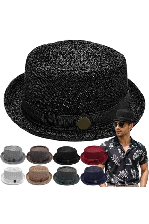 Summer Breathable Mesh Pork Pie Hat,Retro Straw Breathable Sun Protection Cap,Lightweight Fedora Bowler Hat