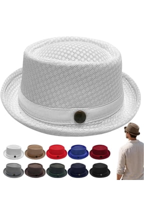 Summer Breathable Mesh Pork Pie Hat,Retro Straw Breathable Sun Protection Cap,Lightweight Fedora Bowler Hat