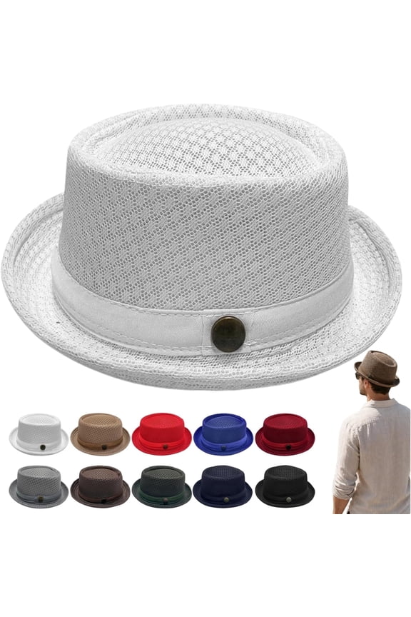 Summer Breathable Mesh Pork Pie Hat,Retro Straw Breathable Sun Protection Cap,Lightweight Fedora Bowler Hat