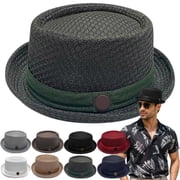 Summer Breathable Mesh Pork Pie Hat,Retro Straw Breathable Sun Protection Cap,Lightweight Fedora Bowler Hat