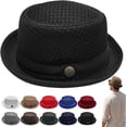 thumbnail image 1 of Summer Breathable Mesh Pork Pie Hat,Retro Straw Breathable Sun Protection Cap,Lightweight Fedora Bowler Hat, 1 of 7