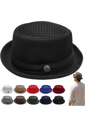 Summer Breathable Mesh Pork Pie Hat,Retro Straw Breathable Sun Protection Cap,Lightweight Fedora Bowler Hat