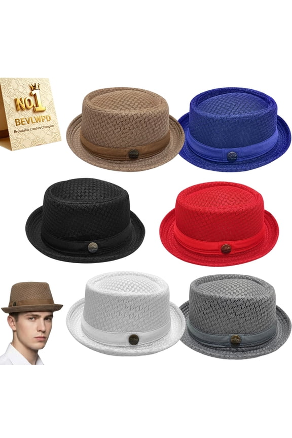 Summer Breathable Mesh Pork Pie Hat for Men Bowler Hats Classic Crushable Small Brim Overcoat Suit Hat