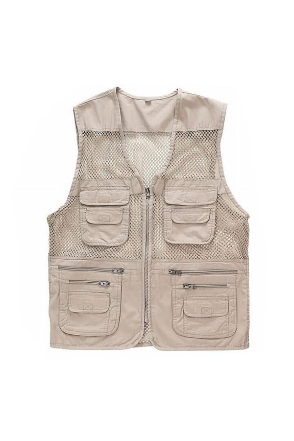Summer Breathable Thin Fishing Vest Waistcoat for Men, Beige - 3XL