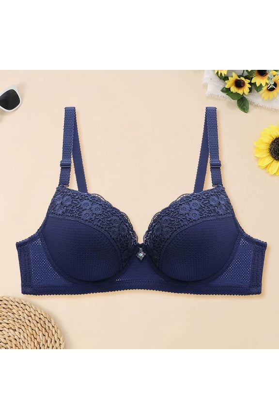 Summer Breathable Underwire Bra Full Coverage Support Shaping Plus Size Comfort Everyday Wear, 46, Dark Blue