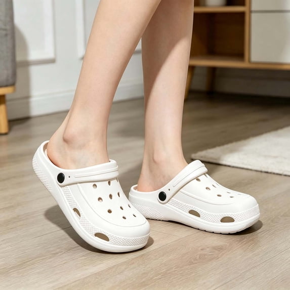 Summer Breathable Unisex Clogs with Arch Support, Lightweight Garden Beach Shoes for Women and Men(White,7.5)