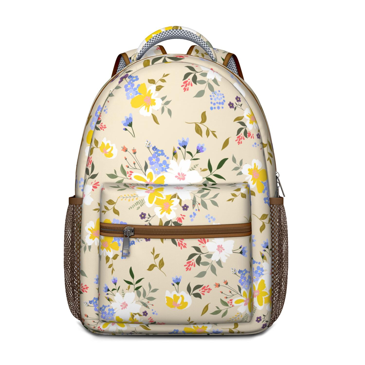 Summer Bright Floral Print Backpack - Waterproof Stylish Bookbag for College