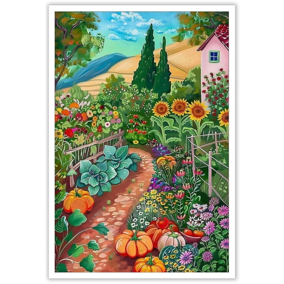 Summer Bright Vibrant Vegetable Garden Posters Prints Colorful Scenery Floral Botanical Canvas Wall Art For Home Bedroom Dorm Wall Decor Perfect holiday gift