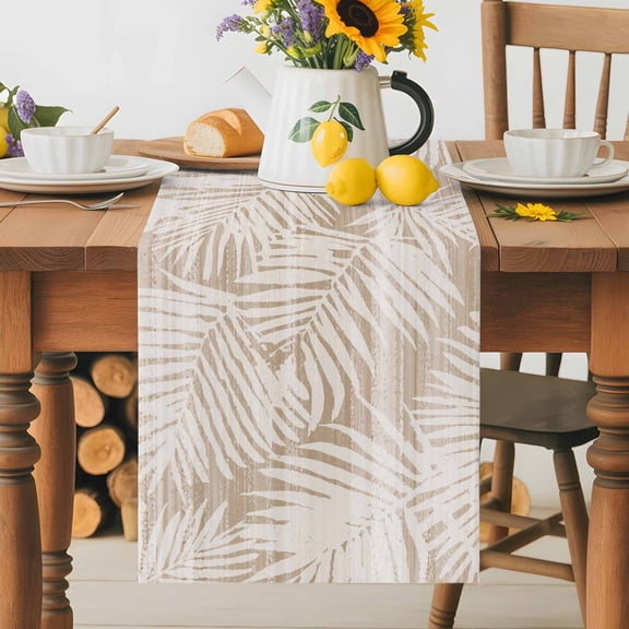 Summer Brown Palm Leaf Table Runner 36 Inches Long, Retro Boho Tropical Leaves Table Runners Tabletop Scarf Kitchen Dining Tables Decoration for Home Party Indoor Outdoor