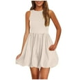 thumbnail image 1 of Summer Bubble Dresses for Women 2025 Casual Sleeveless Tank Mini Short Dress Crew Neck Smocked Sundress with Pockets, 1 of 8