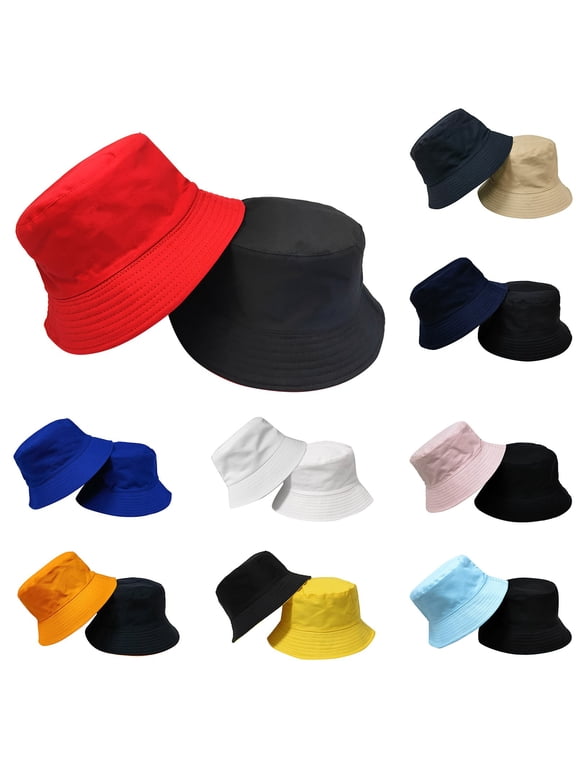 Summer Bucket Hat - LSQii Simple Solid Color UV Protect Sun Cap Outdoor Vacation Wear Fishing Hiking Sky Blue Double-Sided Fishing Hat Everyday Casual Wear Under $5