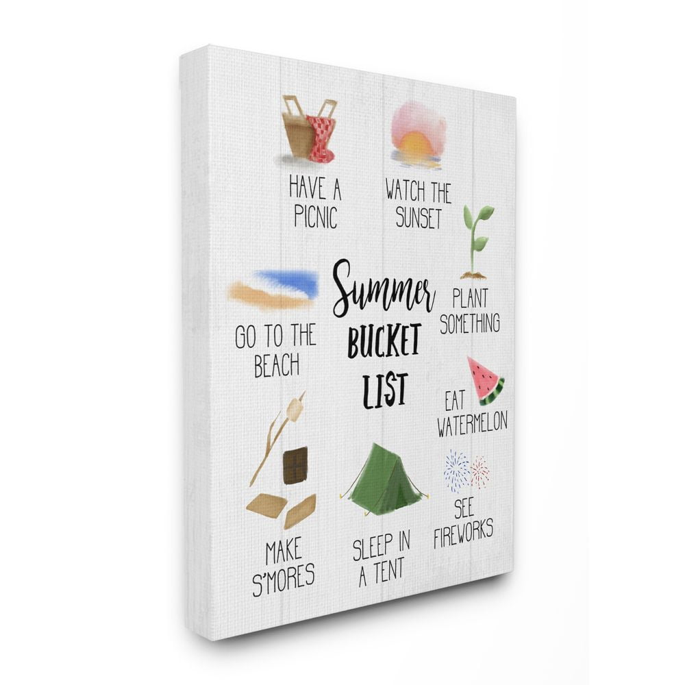 Summer Bucket List Seasonal Items Food Word Design Oversized Stretched Canvas Wall Art by Daphne Polselli