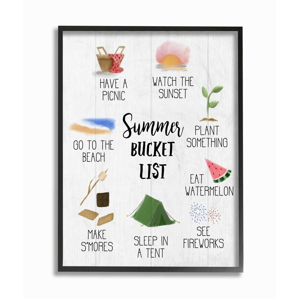 Summer Bucket List Seasonal Items Food Word Design XXL Framed Giclee Texturized Art by Daphne Polselli