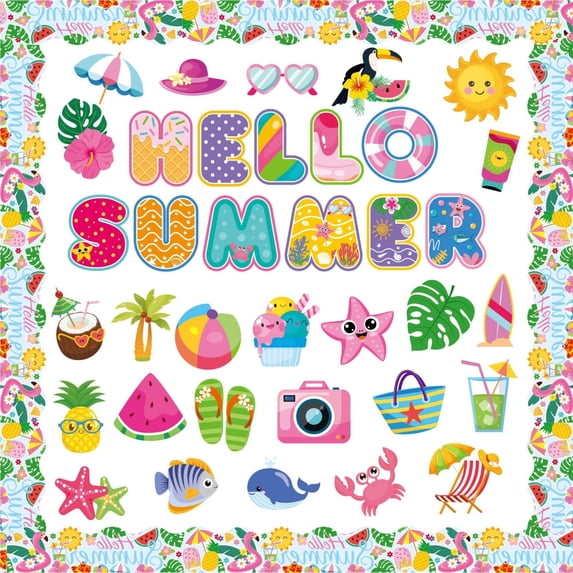 Summer Bulletin Board Decorations 58Pcs Summer Theme Cardstocks with Glue Point