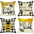 thumbnail image 1 of Summer Bumble Bee Happy Bee Kind Decorative Throw Pillow Covers 18 x 18 Set of 4, Spring Black White Buffalo Plaid Honey Cushion Case Decor, Welcome to Our Home Farmhouse Decoration, 1 of 6