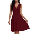thumbnail image 1 of Summer Business Casual Dresses Women Office Work Semi Formal Sleeveless Party Cocktail Tank Dress with Pockets Wine, S, 1 of 7