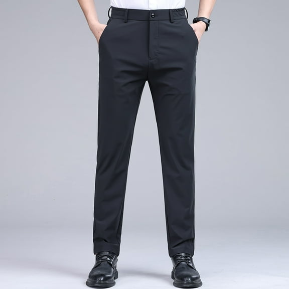 Summer Business Casual Ice Silk Pants Straight Leg Elastic Waist Breathable Men's Trousers High Quality New Thin Work Suit Pants